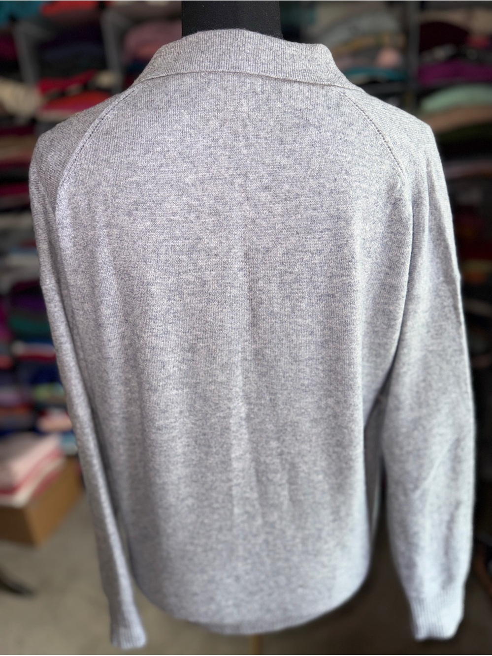 Quince Light Gray Cashmere  V-Neck Collared Women's Sweater - Picture 6 of 7